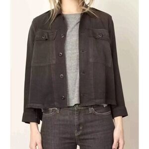 AMO Washed Black‎ Army Denim Button Down Shirt Shaket Jacket Size Medium M